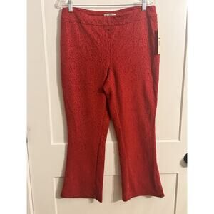 Nanette Lepore Womens Red Velvet Flocked Flared Pants Animal Cheetah Sz L Pullon